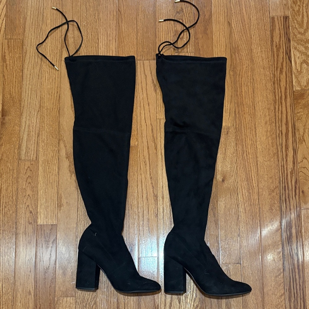 Black Faux Suede Over-the-Knee Heeled Boots